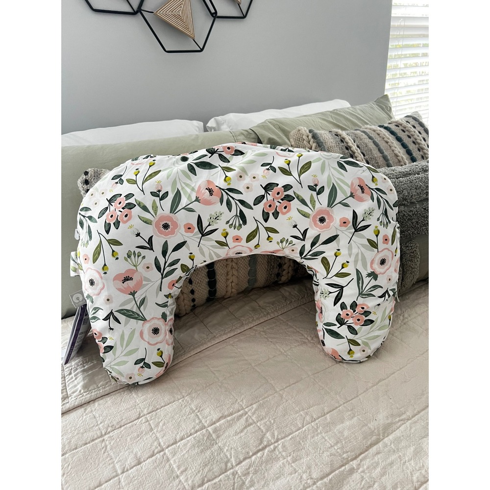Boppy Nursing Pillow Floral Print Pink Green White Support Feeding Pillow NWT